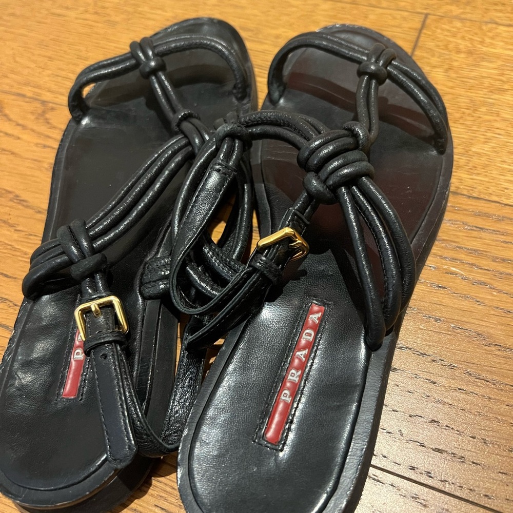Prada Black Sandals with Gold Buckle